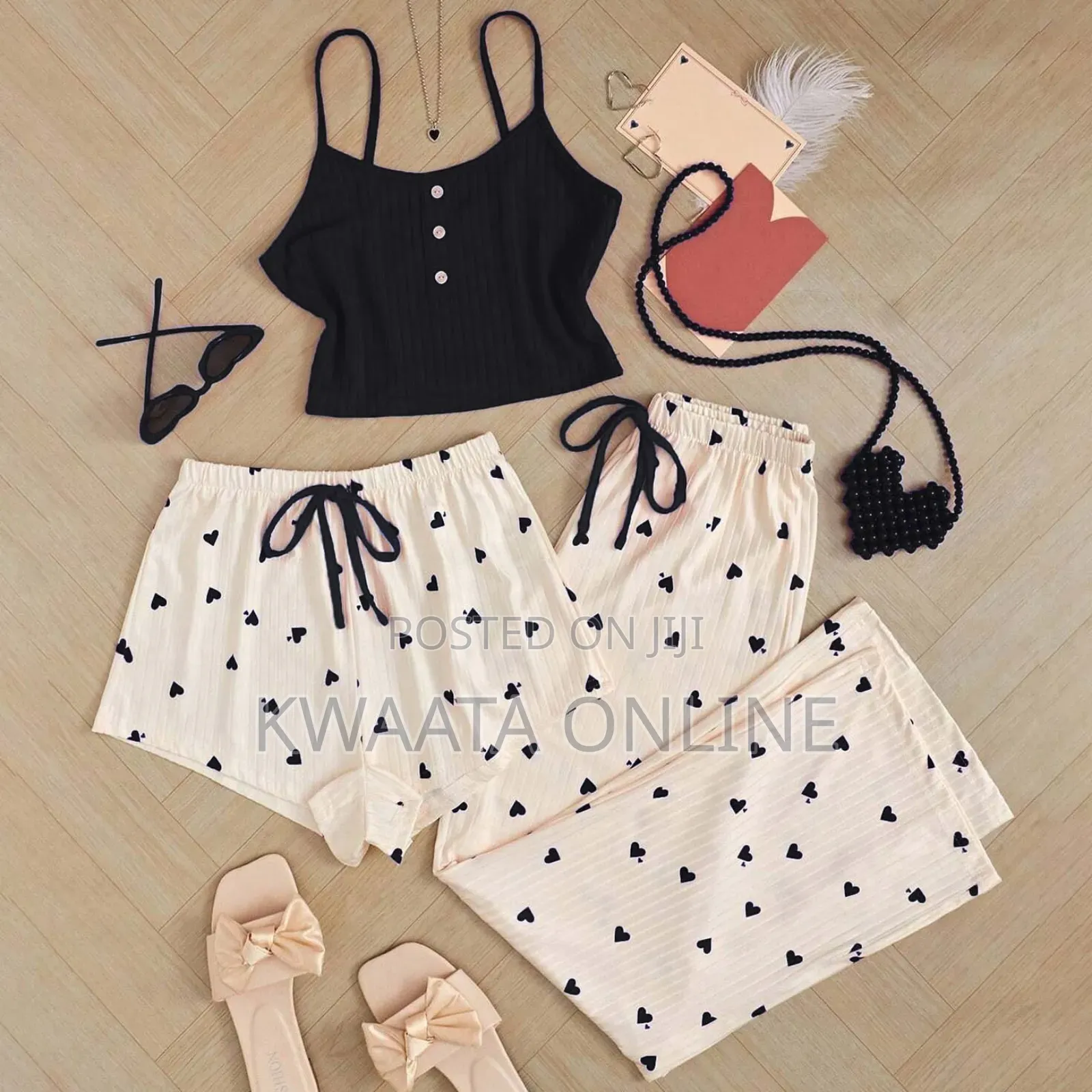 3 Piece Ladies Pajamas Print (1 Top+1 Shorts+1long)