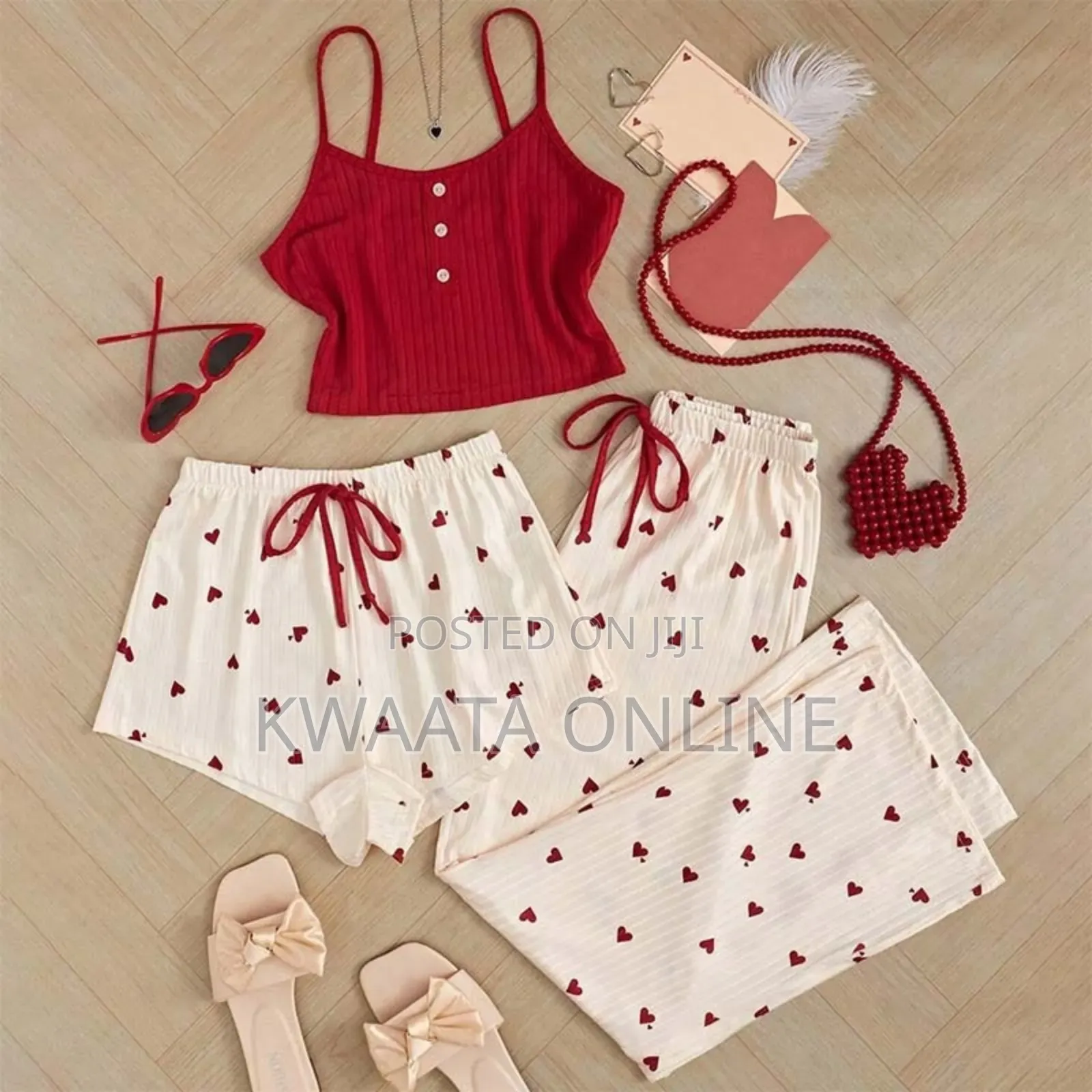 3 Piece Ladies Pajamas Print (1 Top+1 Shorts+1long)