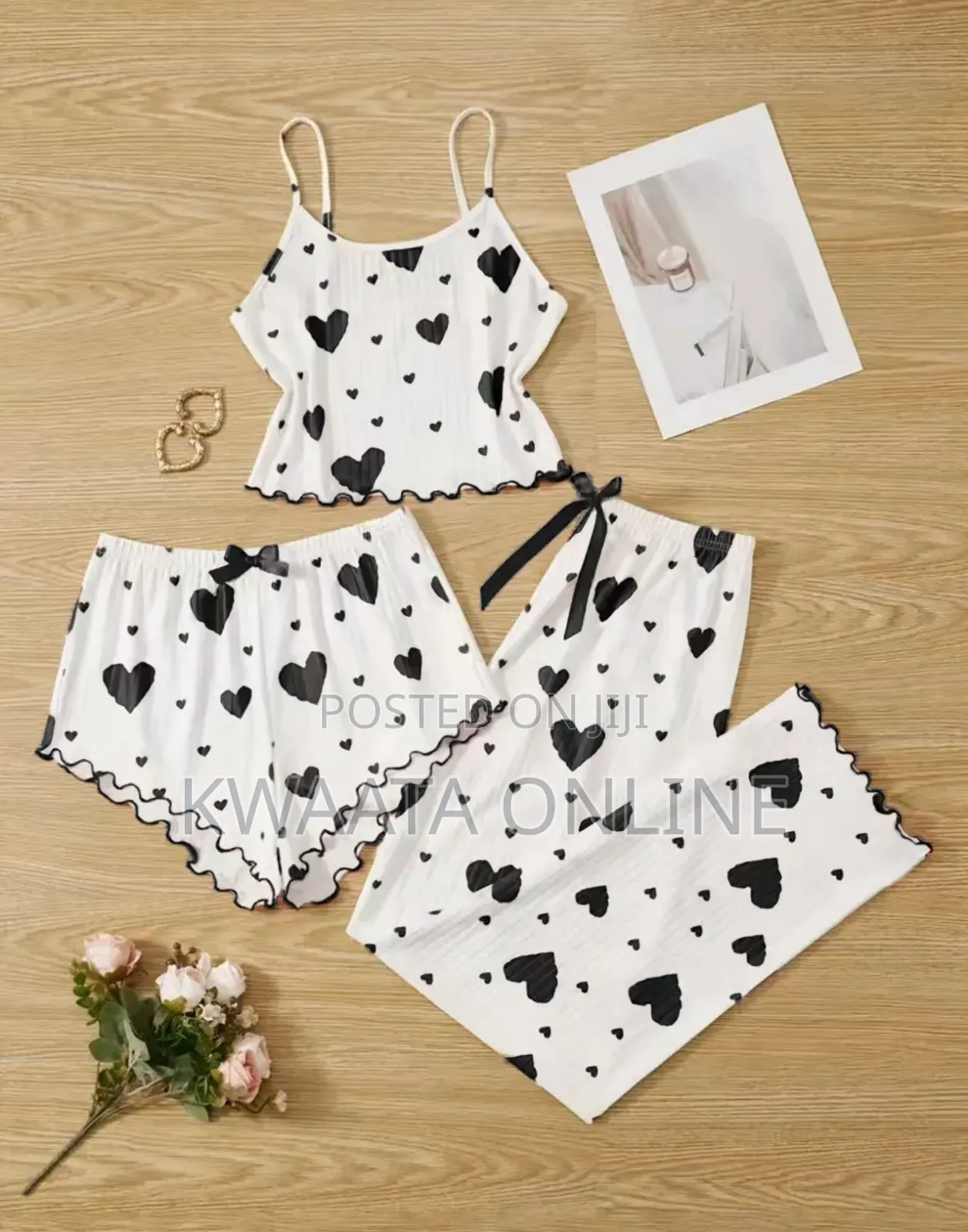 3 Piece Ladies Pajamas Print (1 Top+1 Shorts+1long)