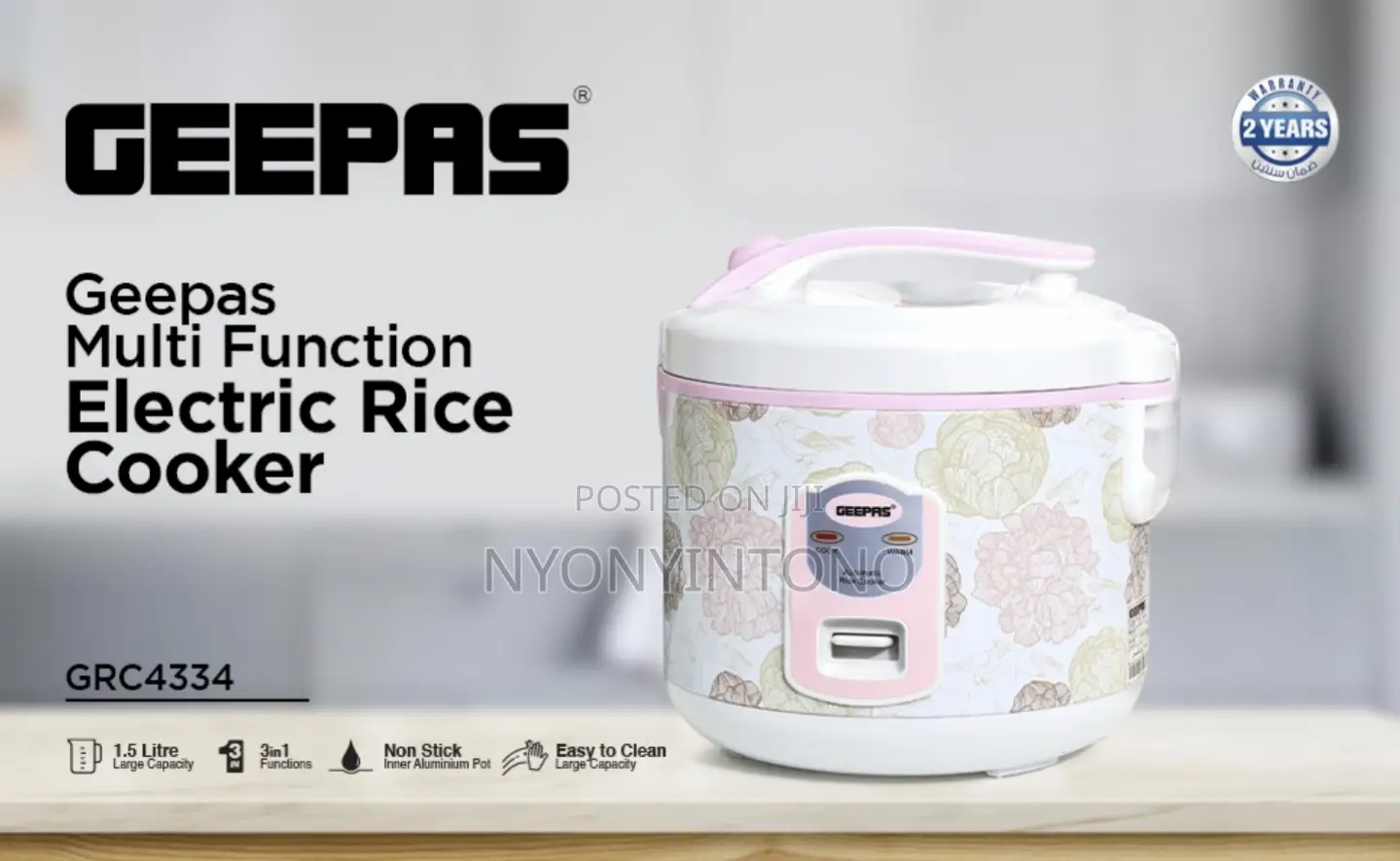 Geepas 1.5liters Rice Cooker Steamer With 2yrs Warranty