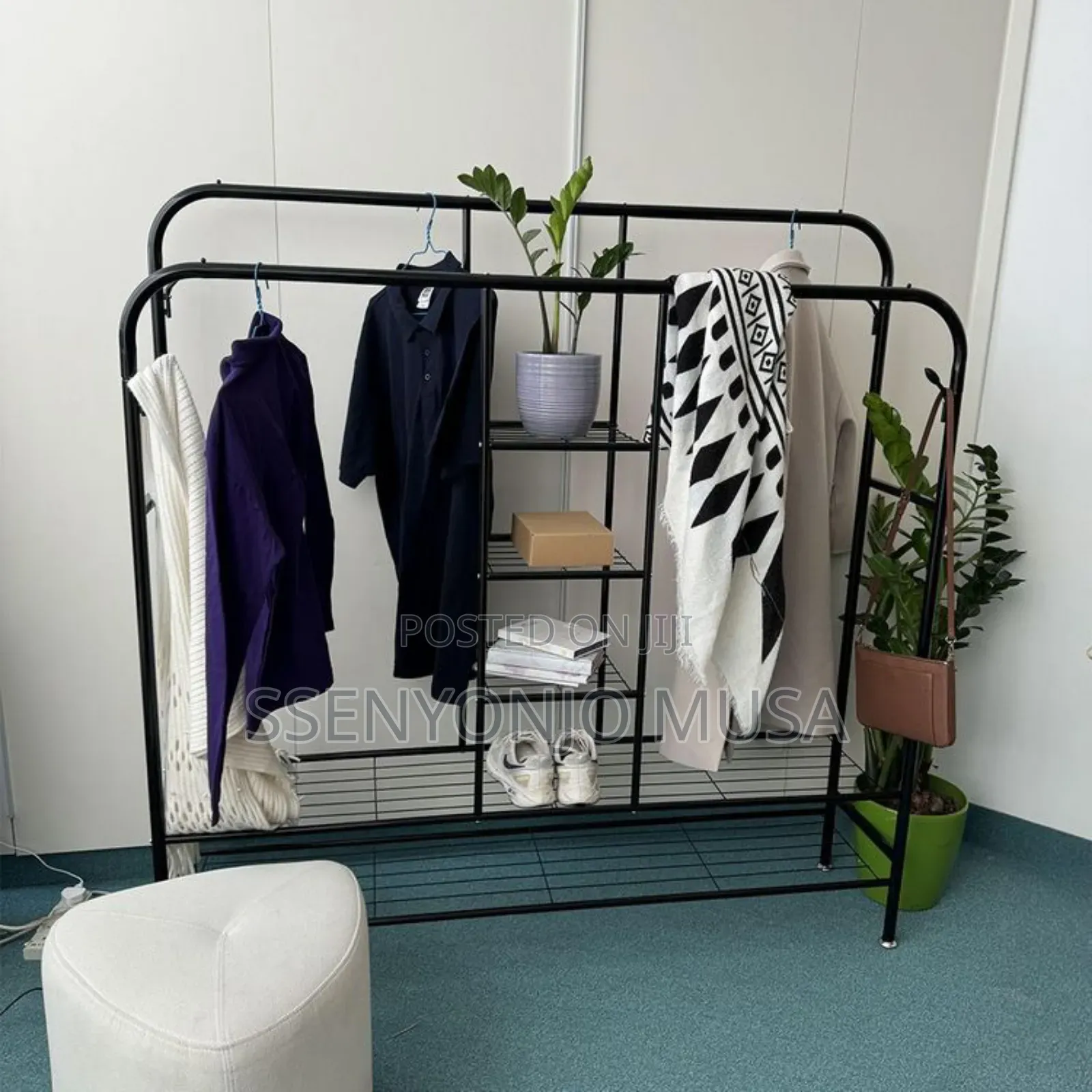 Portable Closet - Double Rods Garment Rack With Shelves