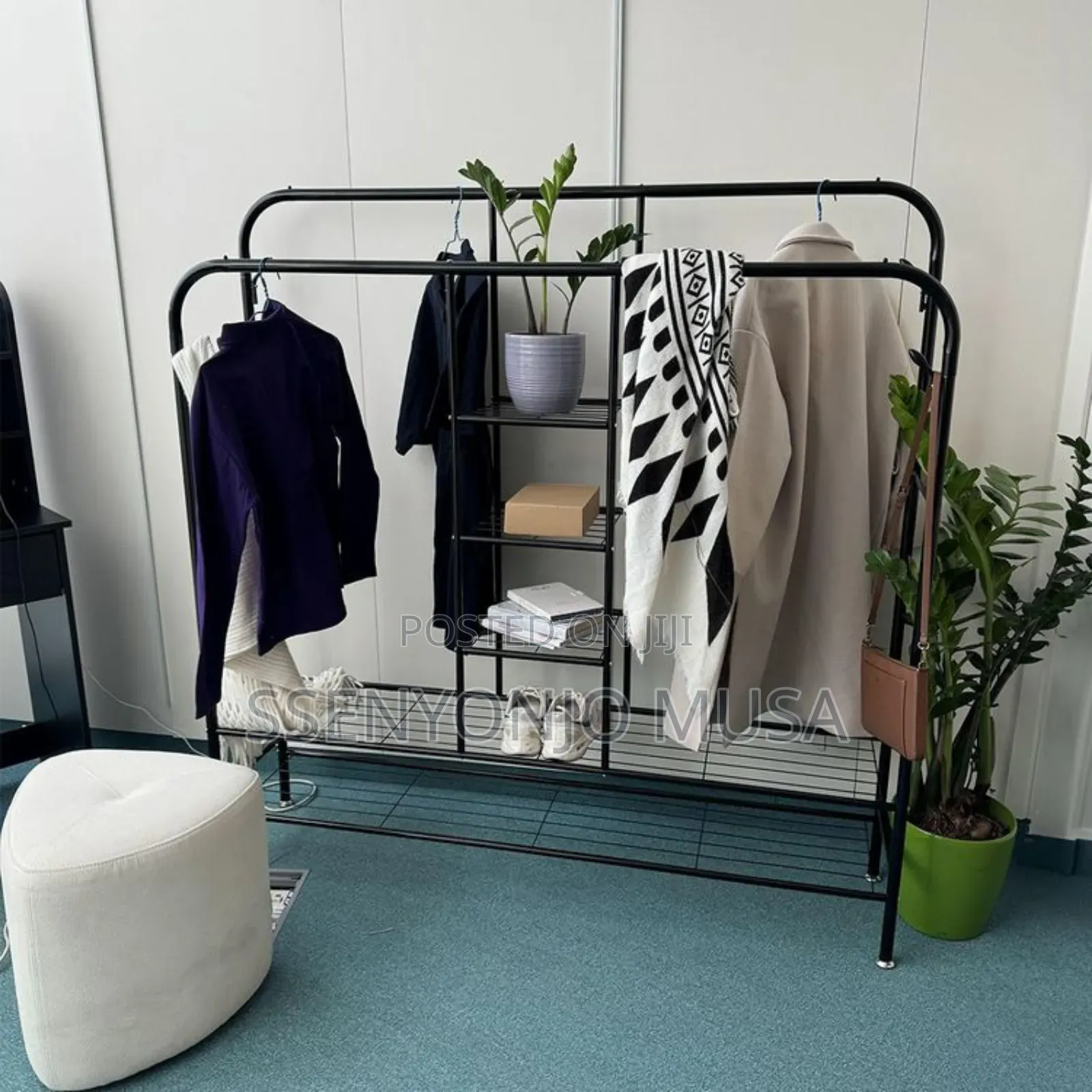 Portable Closet - Double Rods Garment Rack With Shelves
