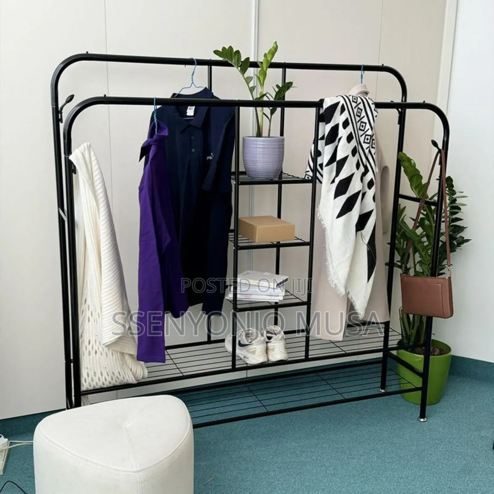 Portable Closet - Double Rods Garment Rack With Shelves