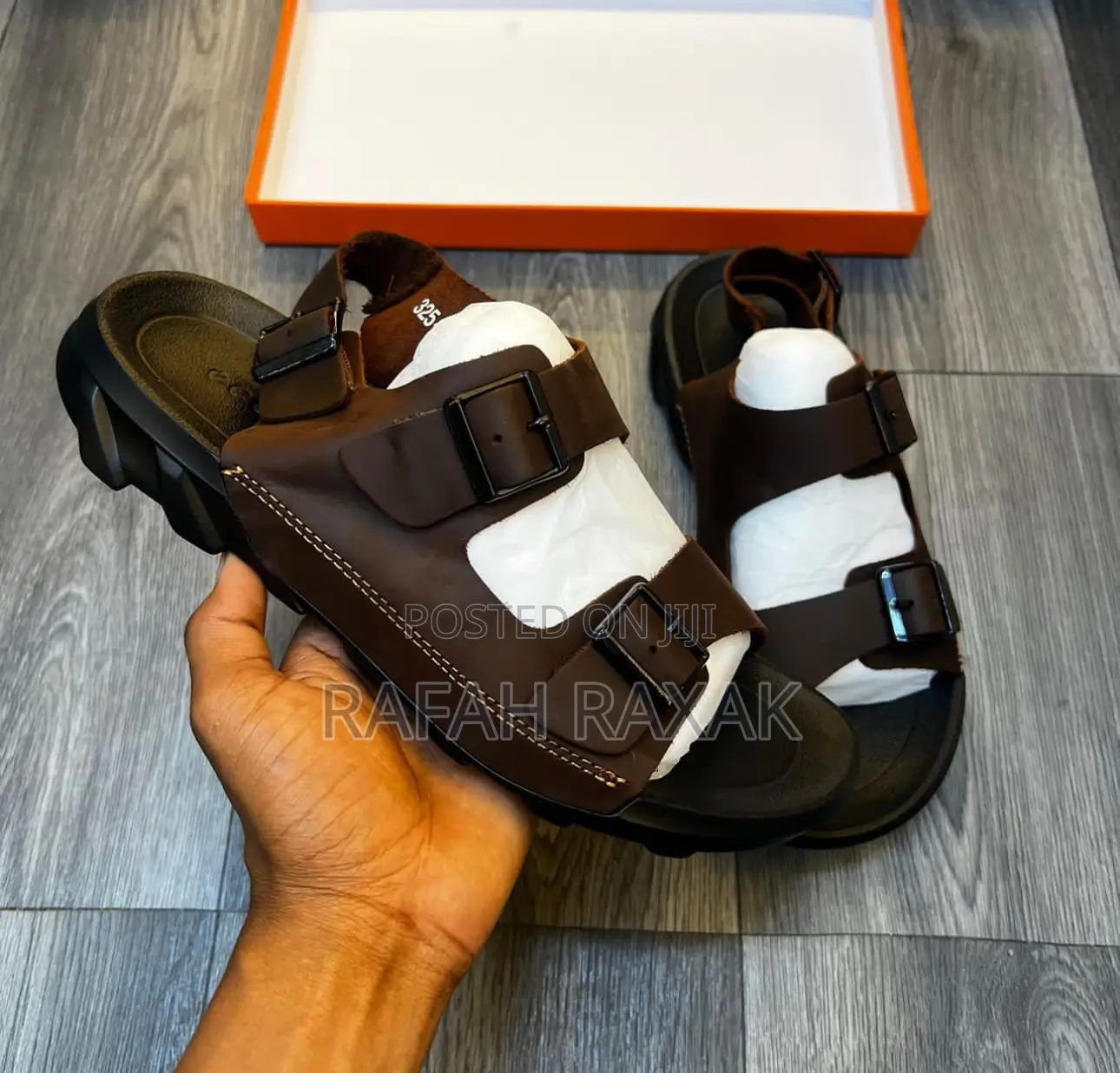 Men’S Classic Dark Tan Ecco Ankle Strap Leather Sandals