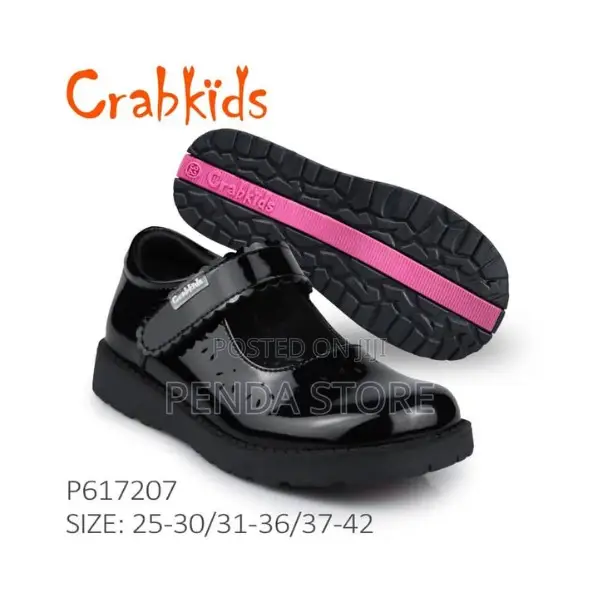 Comfort Fit Girls Leather School Shoes Black Crab Kids