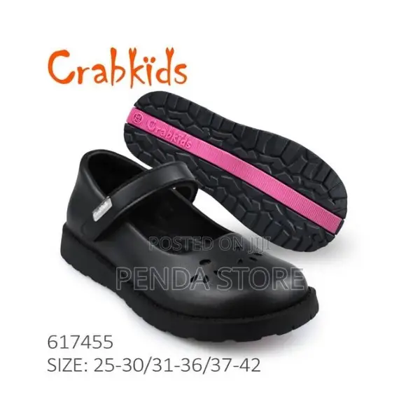 Tough Grip Sole Girls School Shoes Black Crabkids