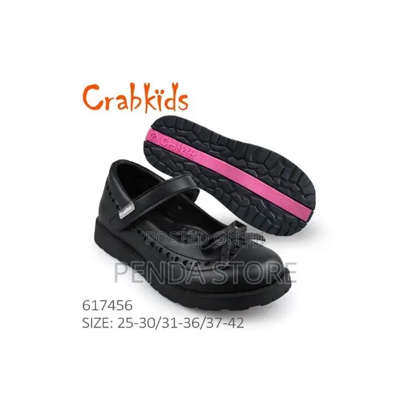 Crabkids Adjustable Velcro Black Girls School Shoes