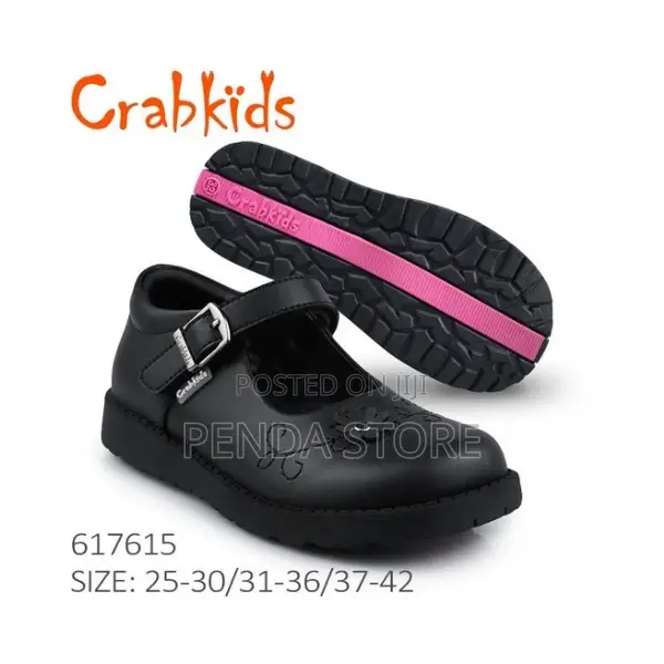 Crabkids Non Lace Up Black Girls School Shoes