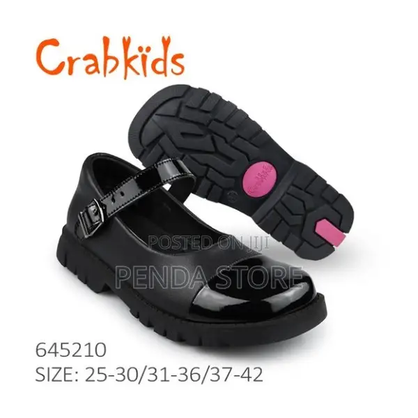 Crabkids Cushioned Insole Black Girls School Shoes