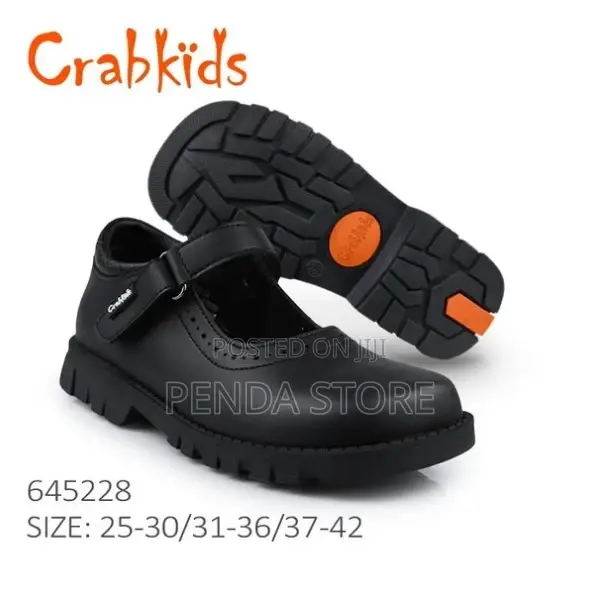 Crabkids Memory Foam Black Girls School Shoes