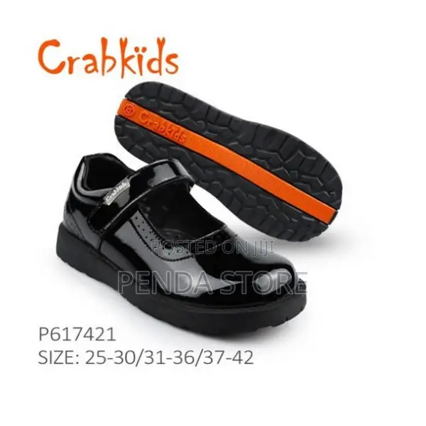 Crabkids Shinny Girls Black School Shoes