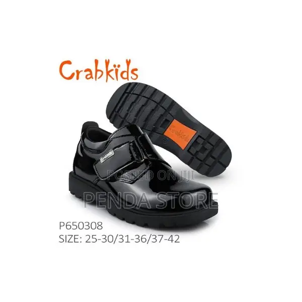 Shiny Black Boys School Shoes With Strong Sole Crabkids