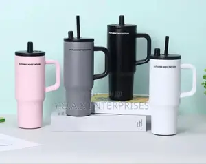 Original Steel Colored Vacuum Cups With a Straw