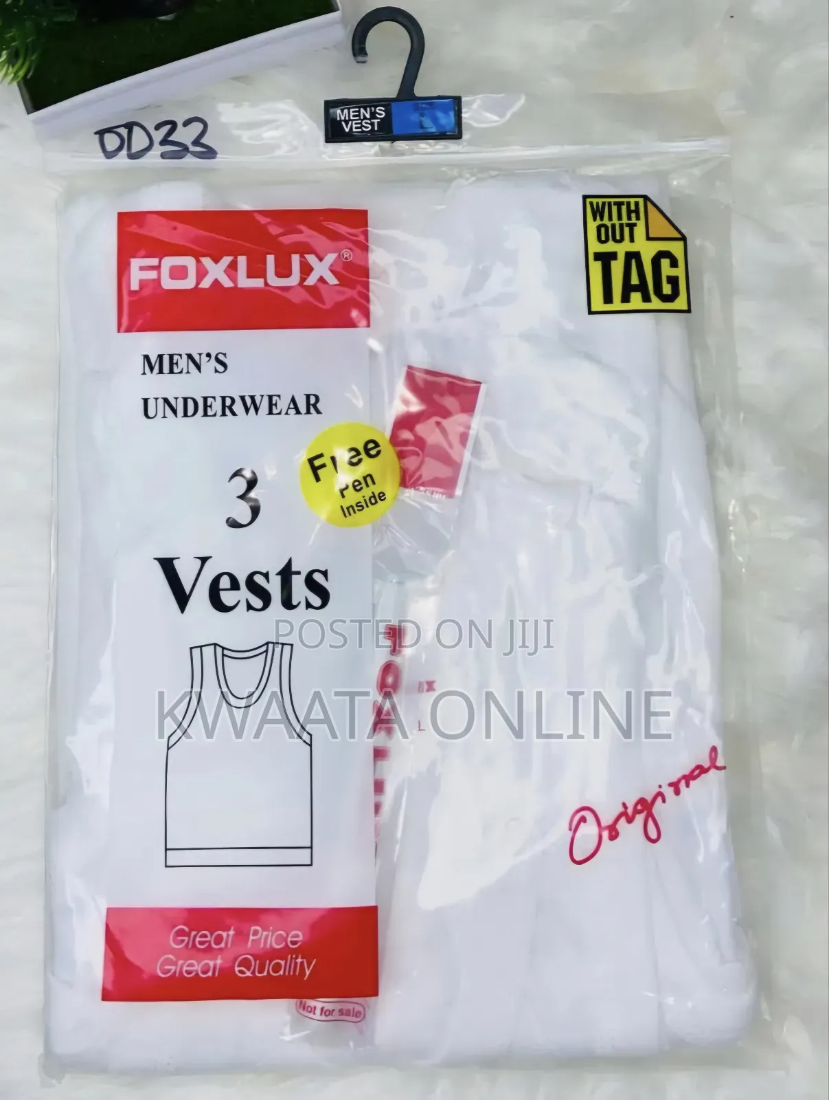 Fox Lux Premium 100% Cotton Men`S Vest White Pack of 3 PCS