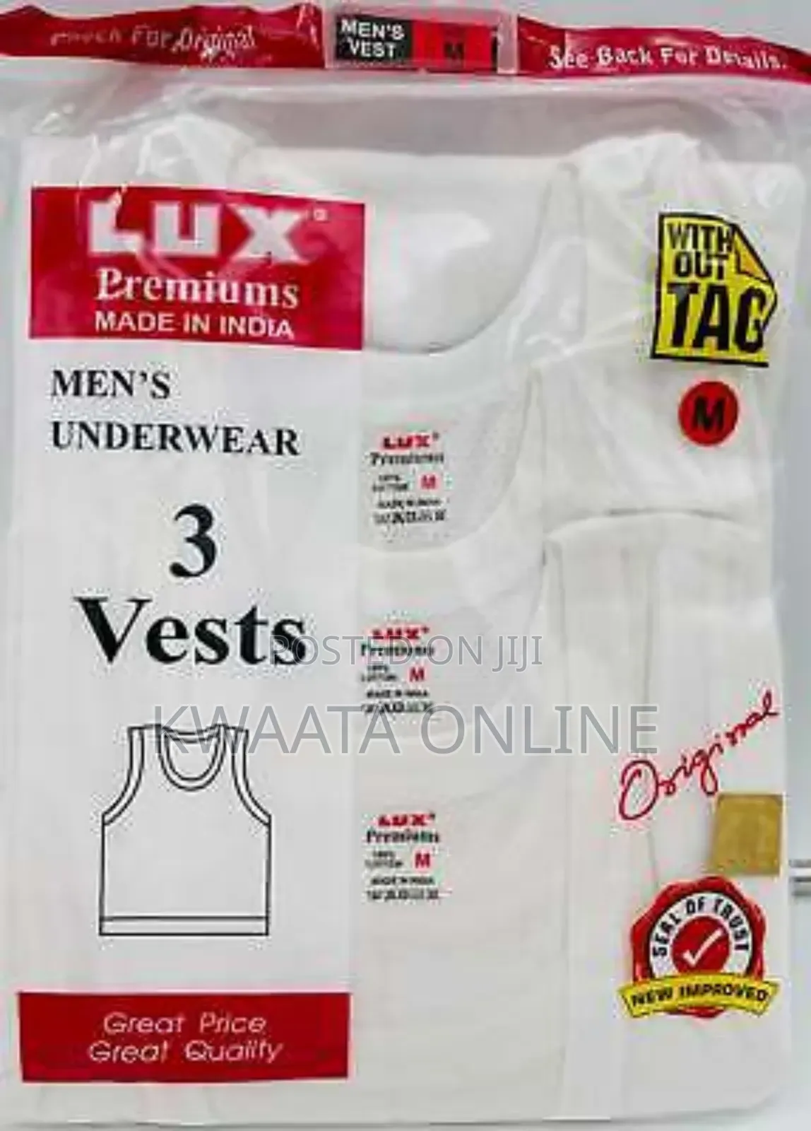 Fox Lux Premium 100% Cotton Men`S Vest White Pack of 3 PCS