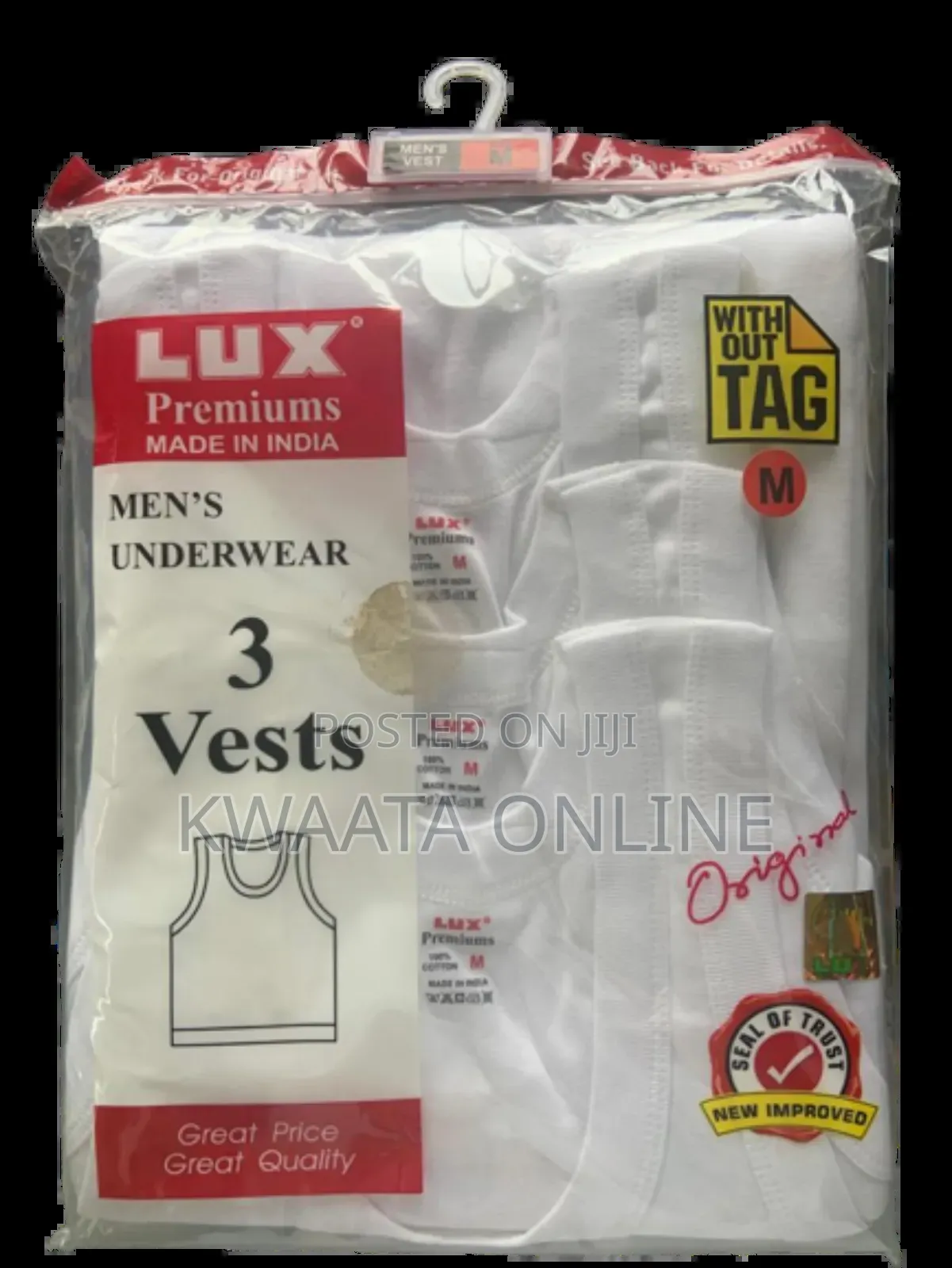 Fox Lux Premium 100% Cotton Men`S Vest White Pack of 3 PCS