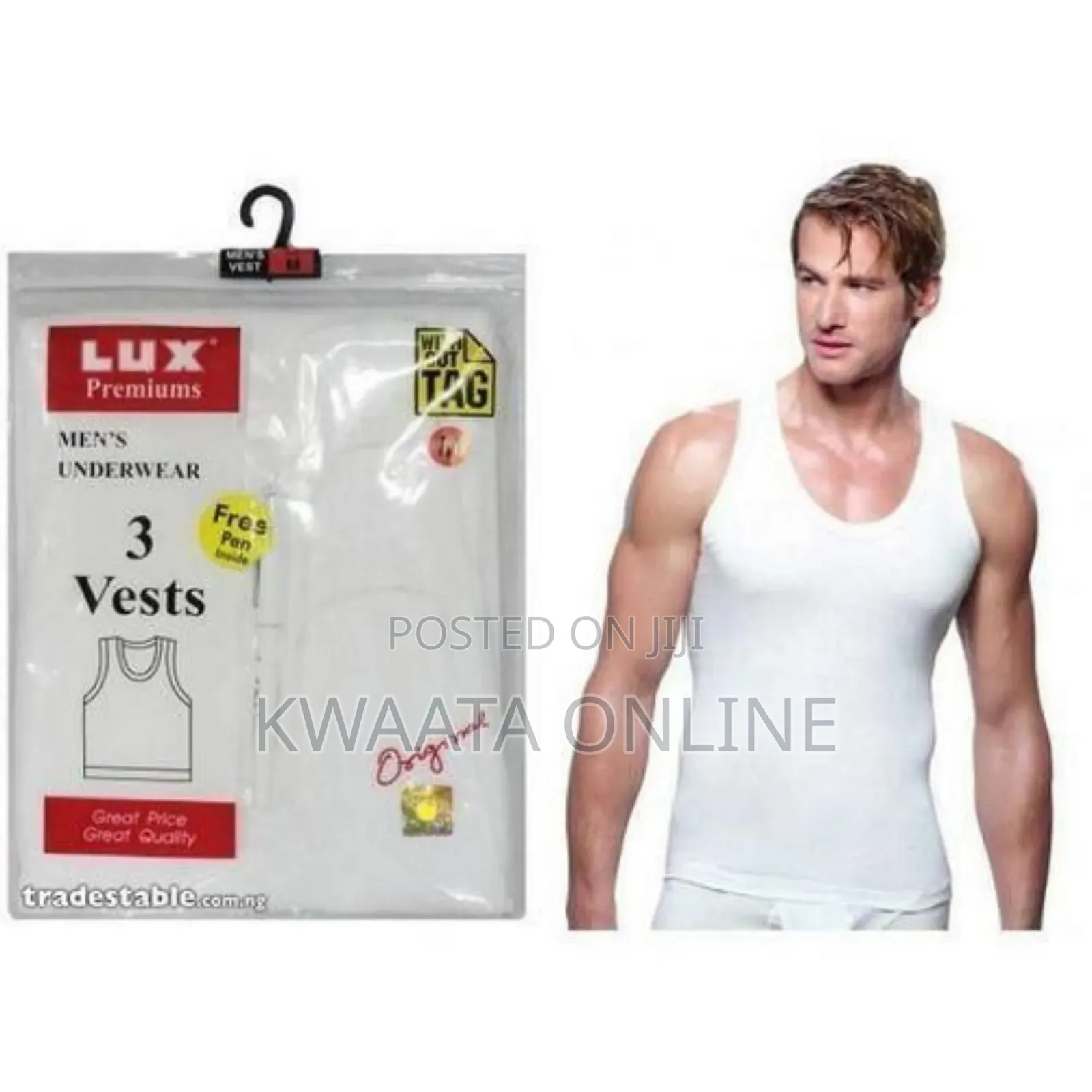 Fox Lux Premium 100% Cotton Men`S Vest White Pack of 3 PCS