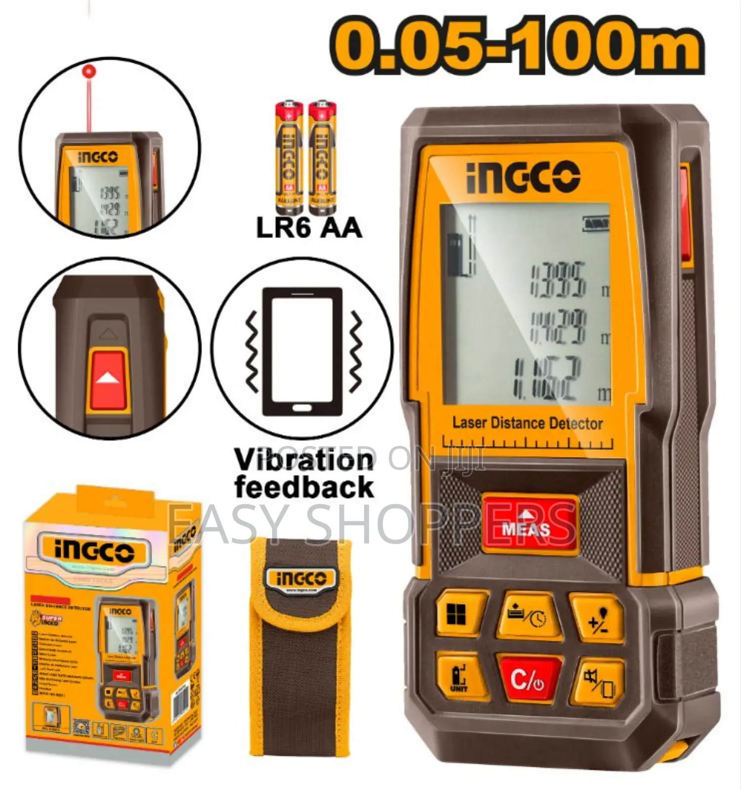 Ingco Laser Distance Detector Measuring Range of 0.05-100m.