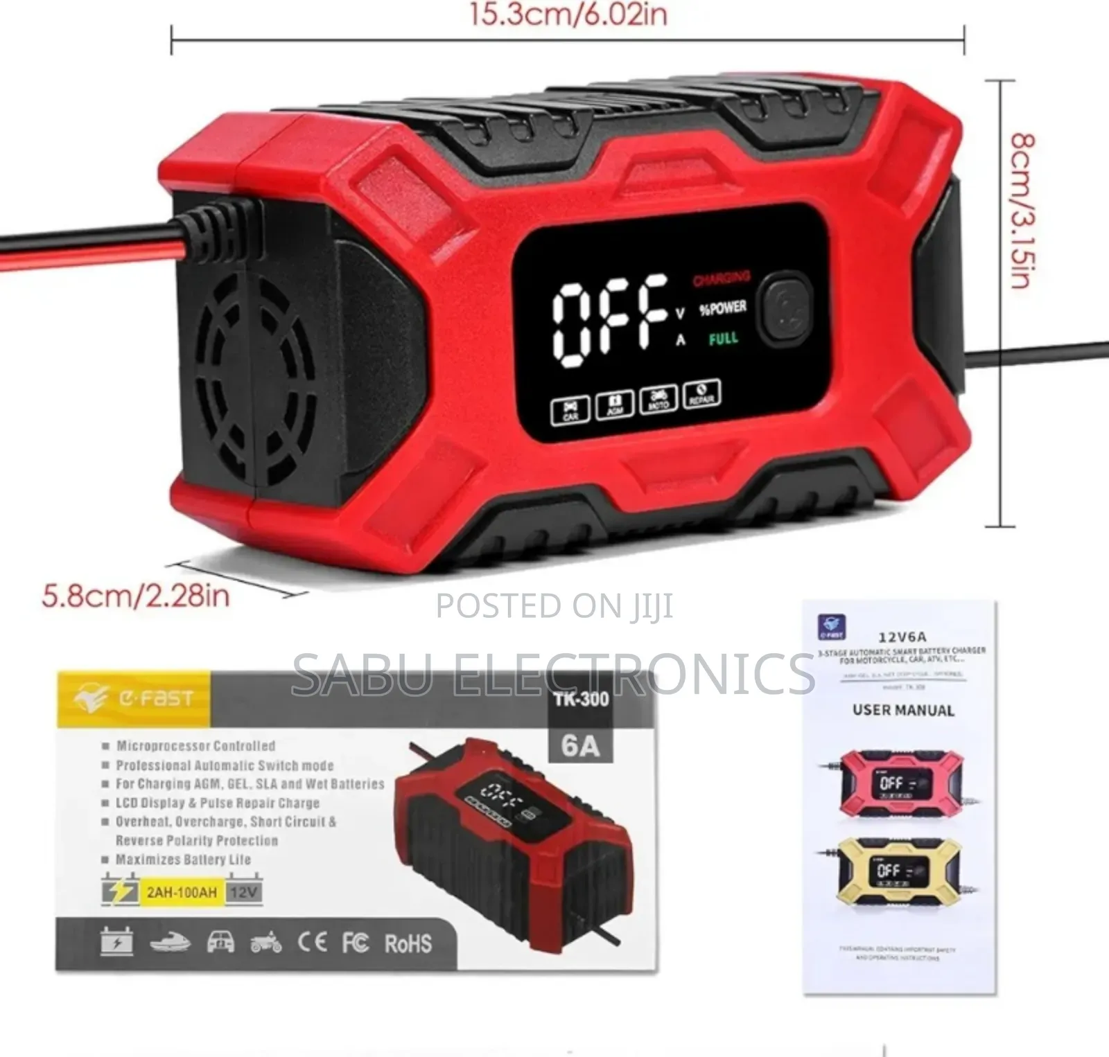 12v/6a Battery Charger –For Car Solar Use (Agm/Gel/Wet)
