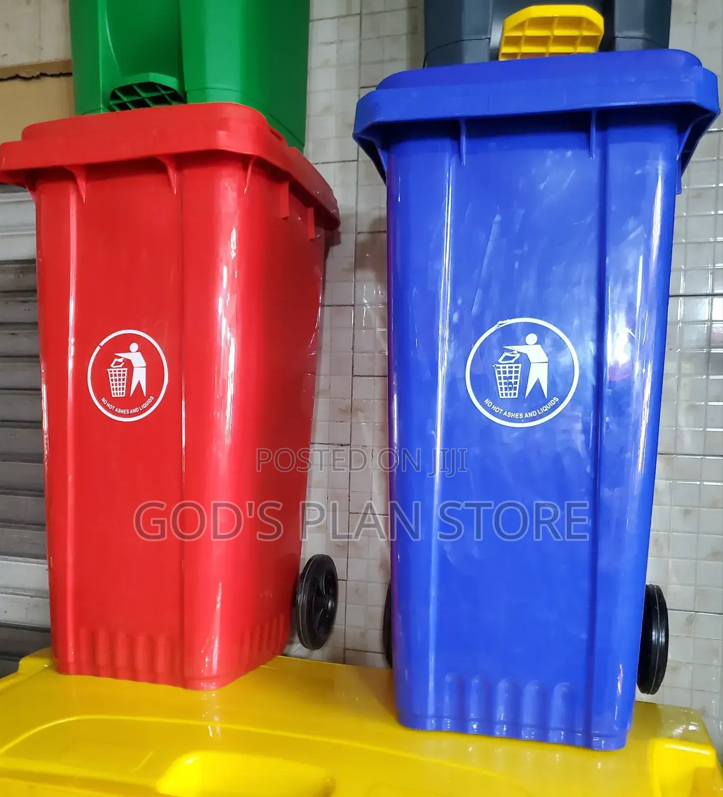 Red and Blue Plastic Dust Bins 120litres