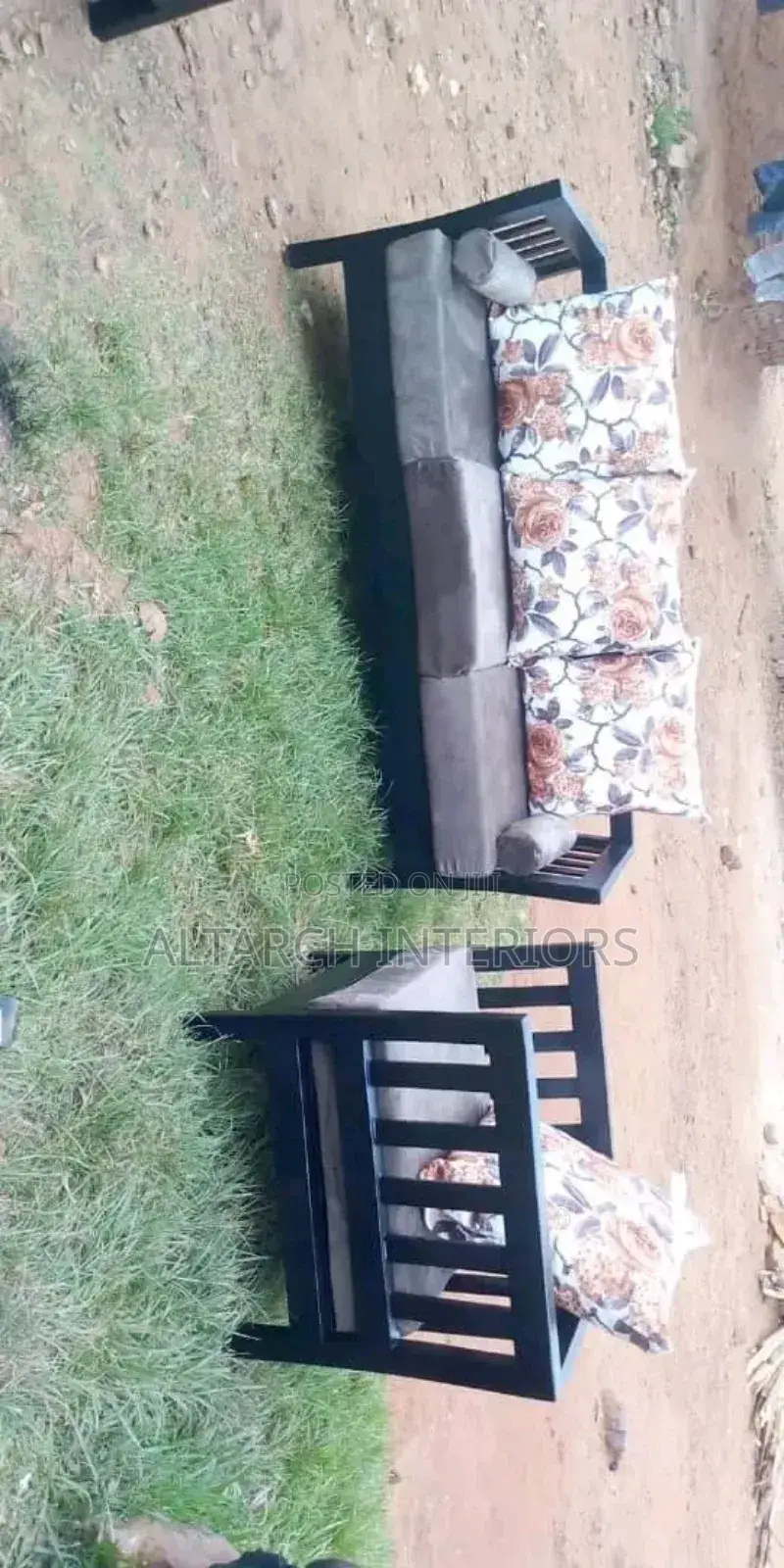 Black Wooden 3 Seater and a Single Seater Balcony Sofas