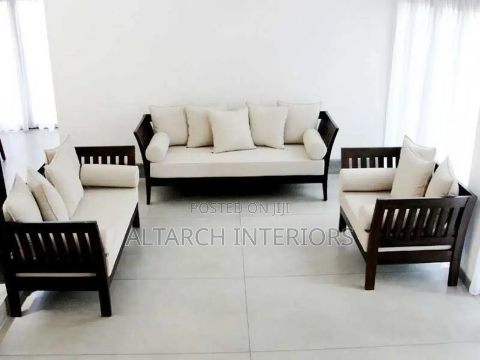Wooden Curved Sofas in Dark Mahogany Color