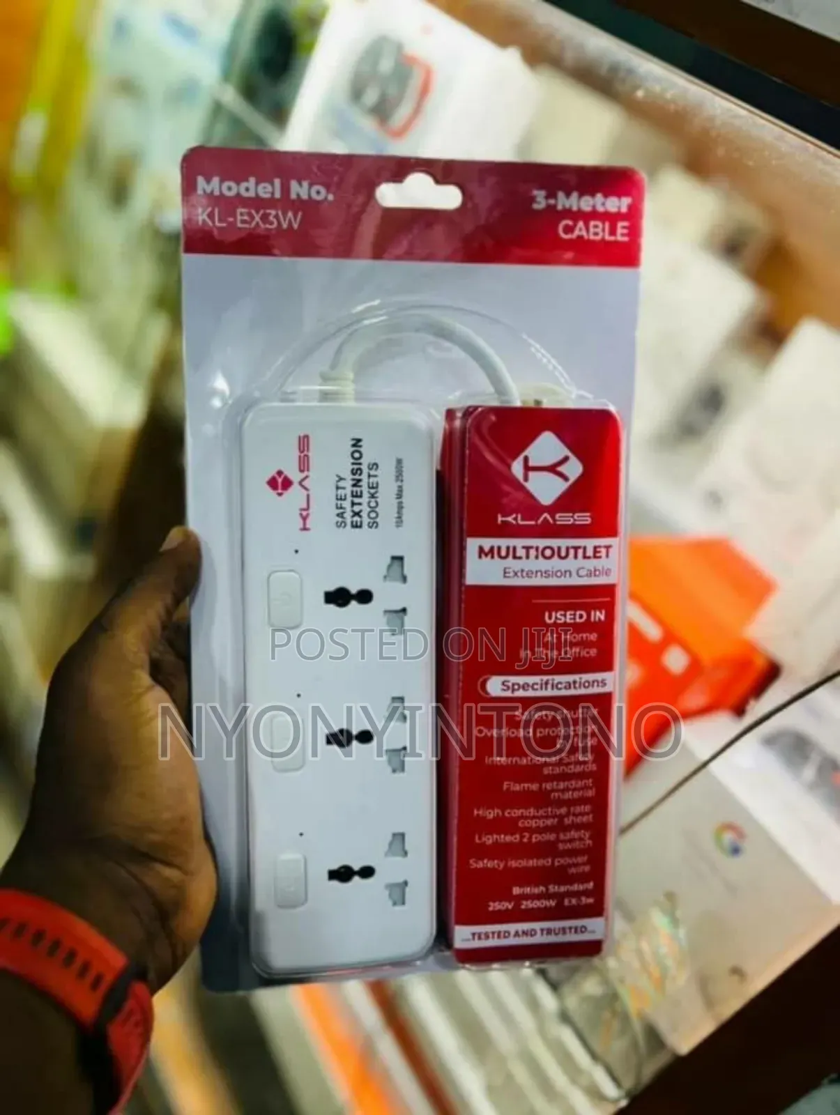 Klass High-Quality 3ways Power Extension,3m Cable 2yrs Warr.