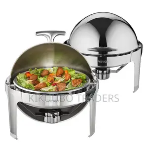 Stainless Steel Round Dish Roll Top Food Buffet Warmer