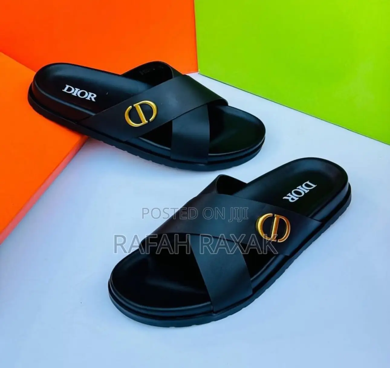 Original Triple Black Luxury Dior Cross Leather Sandals
