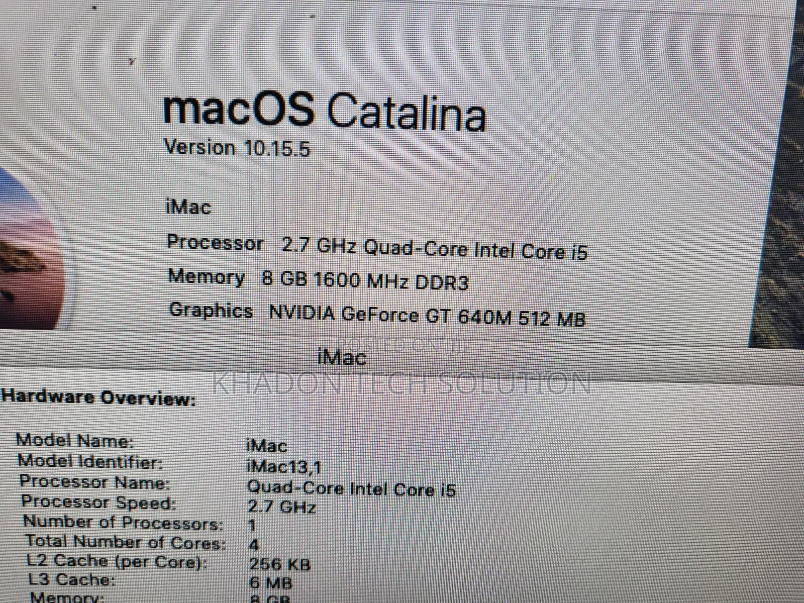 Desktop Computer Apple iMac 8GB Intel Core i5 HDD+SSD 500GB