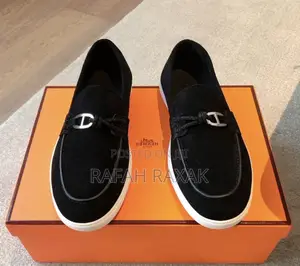 Original Classic Black/White Casual Hermes Suede Loafers