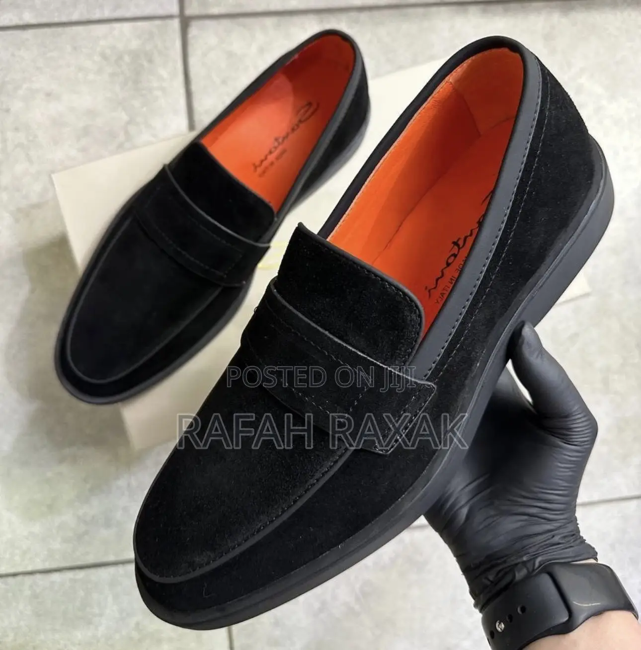 Men’S Super Classic Santoni Smart Casual Black Suede Loafers