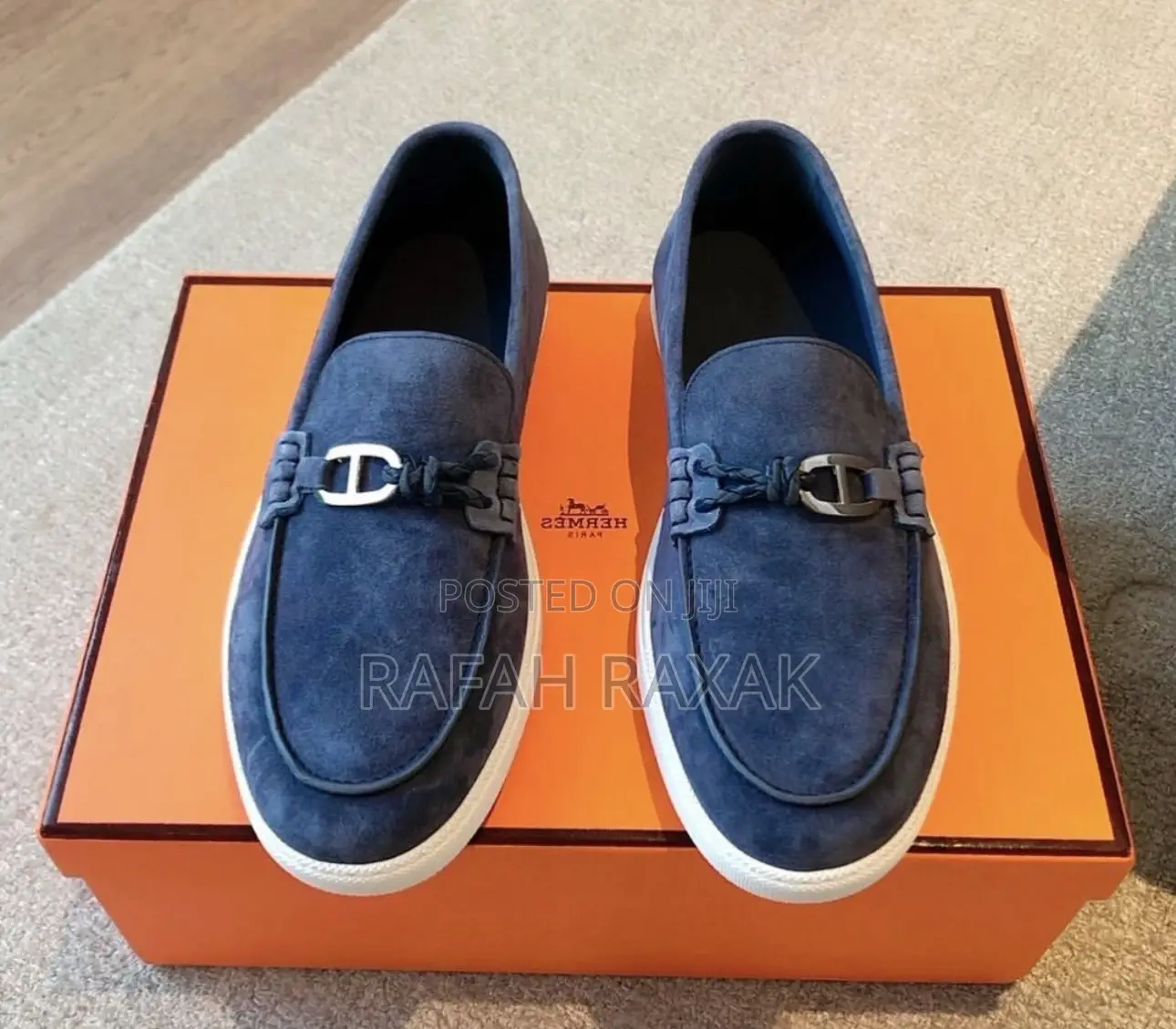 Original Men’S Classic Blue Hermes Ignacio Suede Loafers