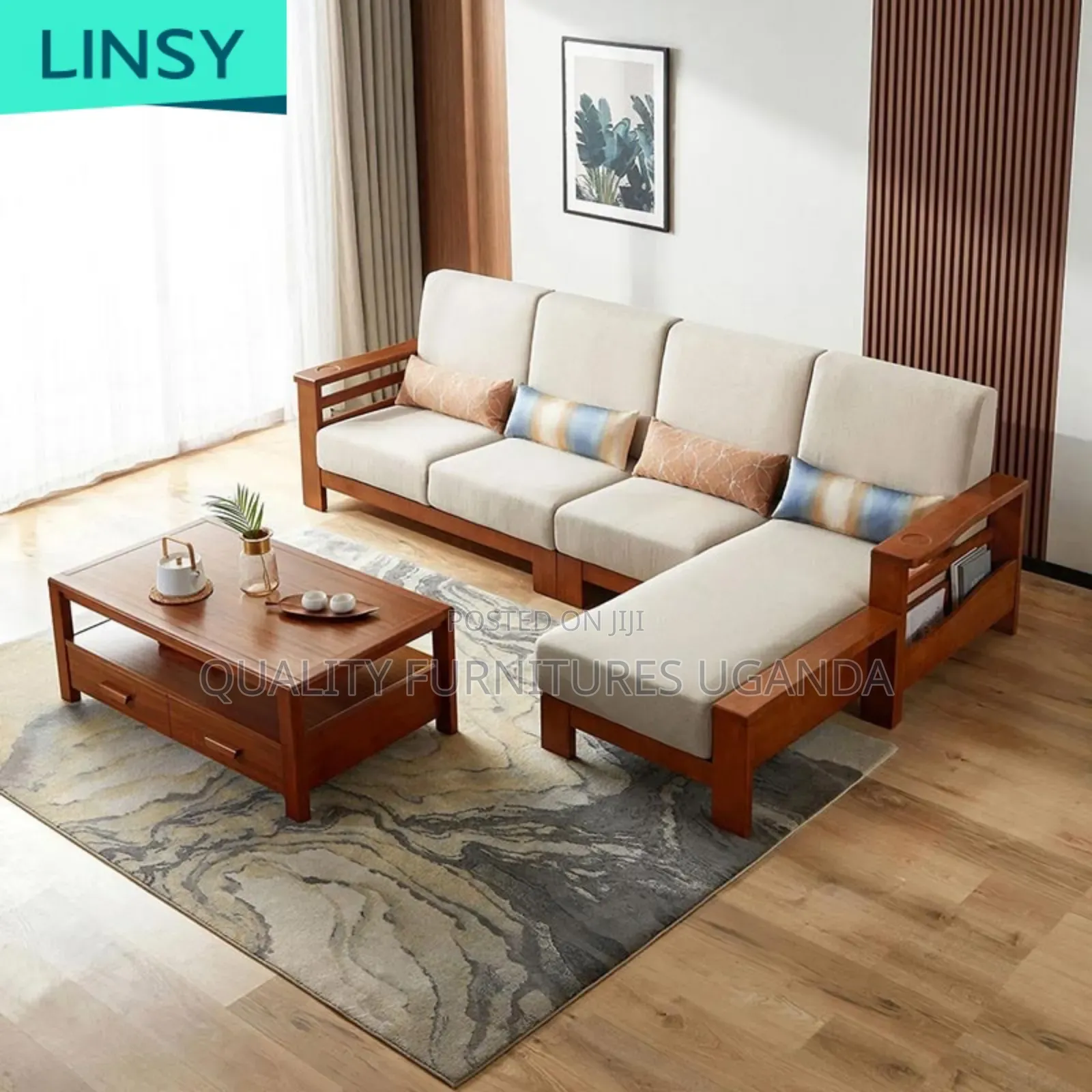 Brown Wooden Sofa Set