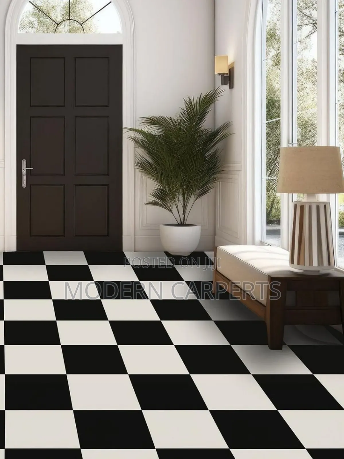 Black and White PVC Tile Carpet 30x30cm