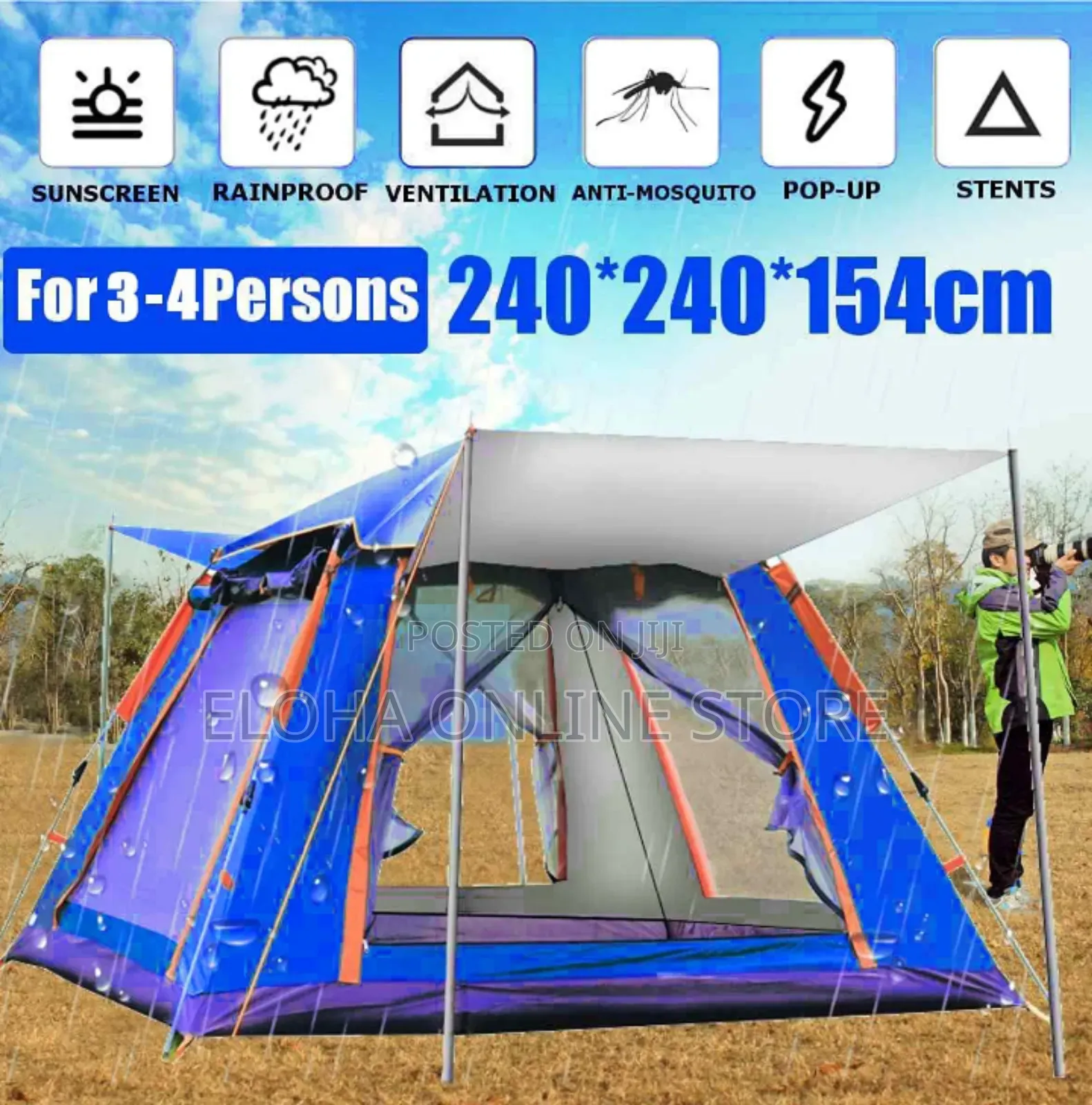 4 People Double Layers Waterproof Anti-Uv Windproof Tents