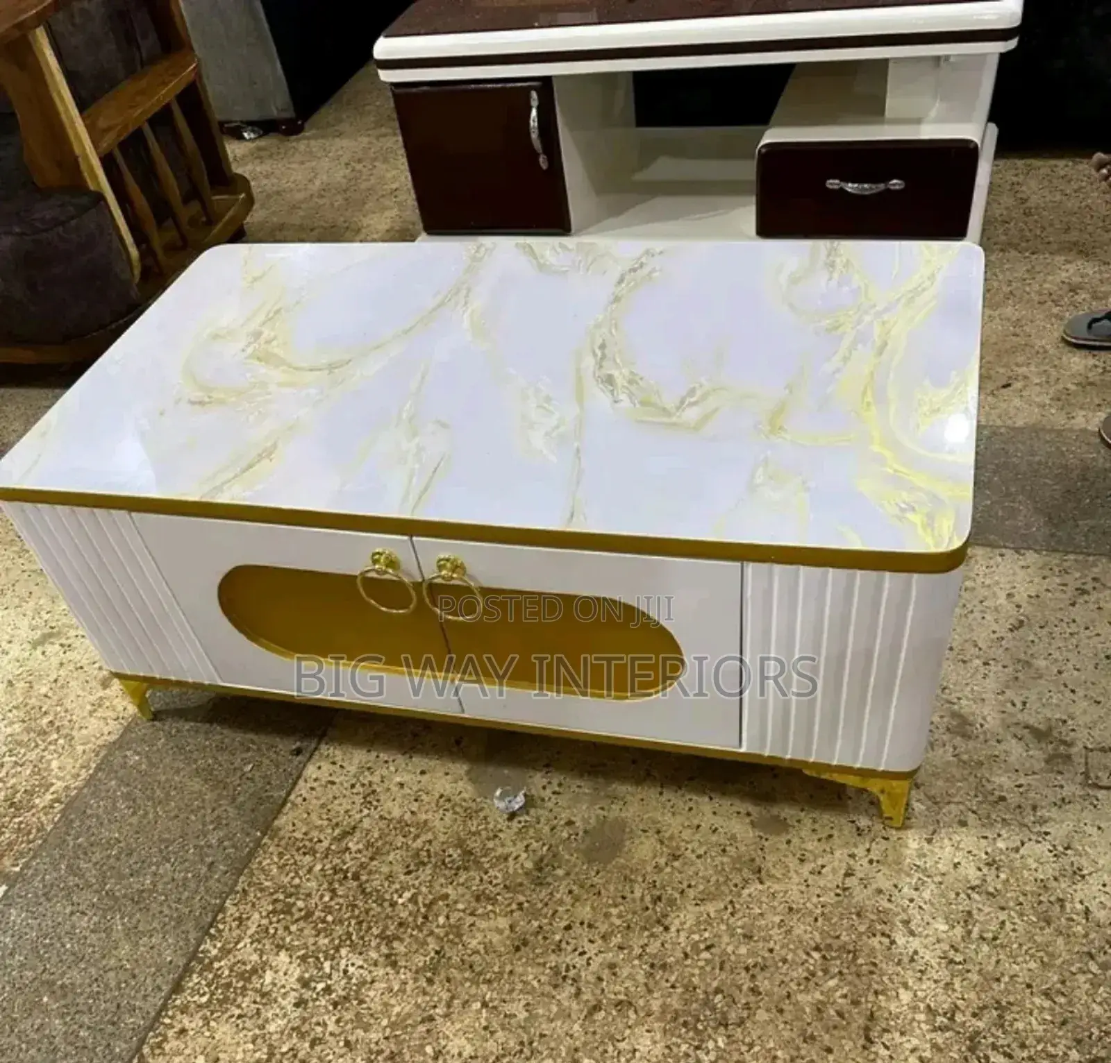 White and Gold Rectangular Center Table