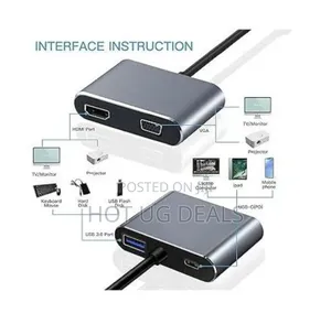 4in1 Usb Type C To Hub Hdmi+Vga+Type-c+Usb Port Splitter