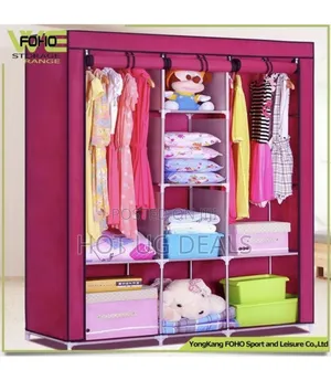 Photo - Portable Wardrobe 3 Column Cloth With Metallic Stands- Pink