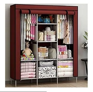 Photo - Portable Wardrobe 3 Column Cloth With Metallic Stands-maroon