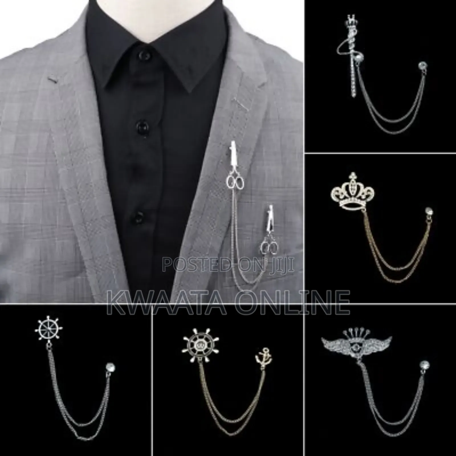 1 Pc Men Brooch Lapel Pin Badge Hanging Chain Pin for Suit