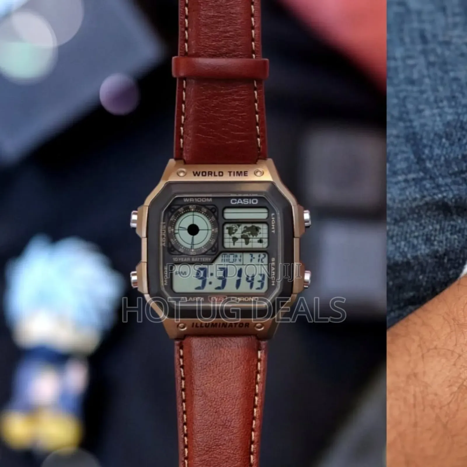 Casio Watch Digital World Time Brown Leather Band Men's