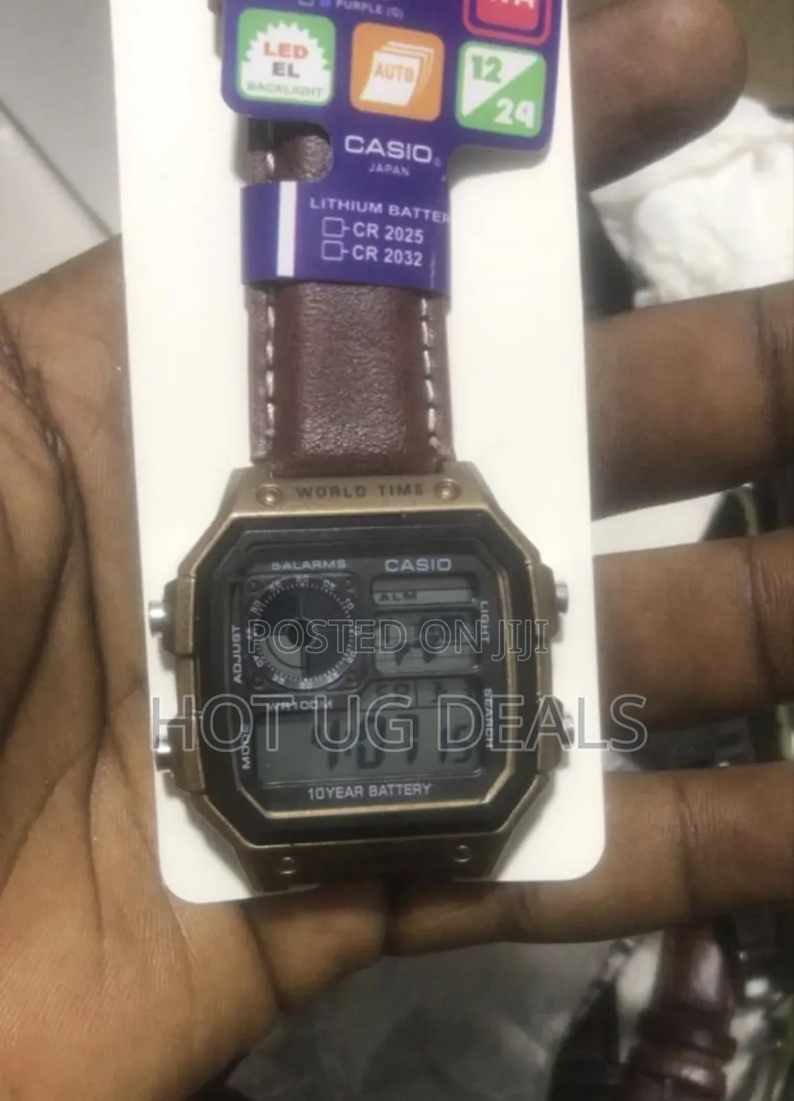 Casio Watch Digital World Time Brown Leather Band Men's