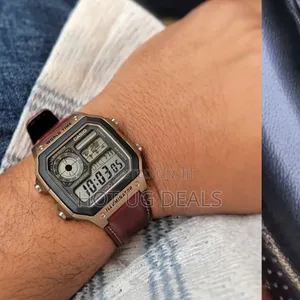 Casio Watch Digital World Time Brown Leather Band Men's