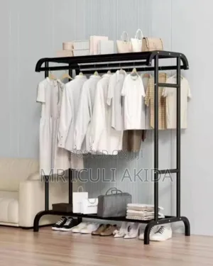 Heavyduty Metal Free Standing Cloth Rack With a Shelf