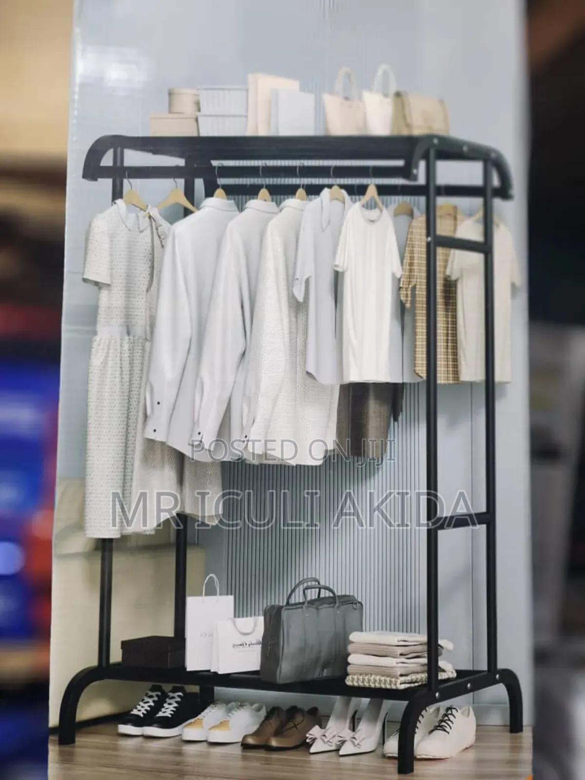 Heavyduty Metal Free Standing Cloth Rack With a Shelf