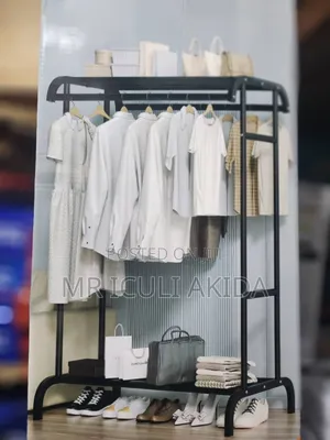 Heavyduty Metal Free Standing Cloth Rack With a Shelf