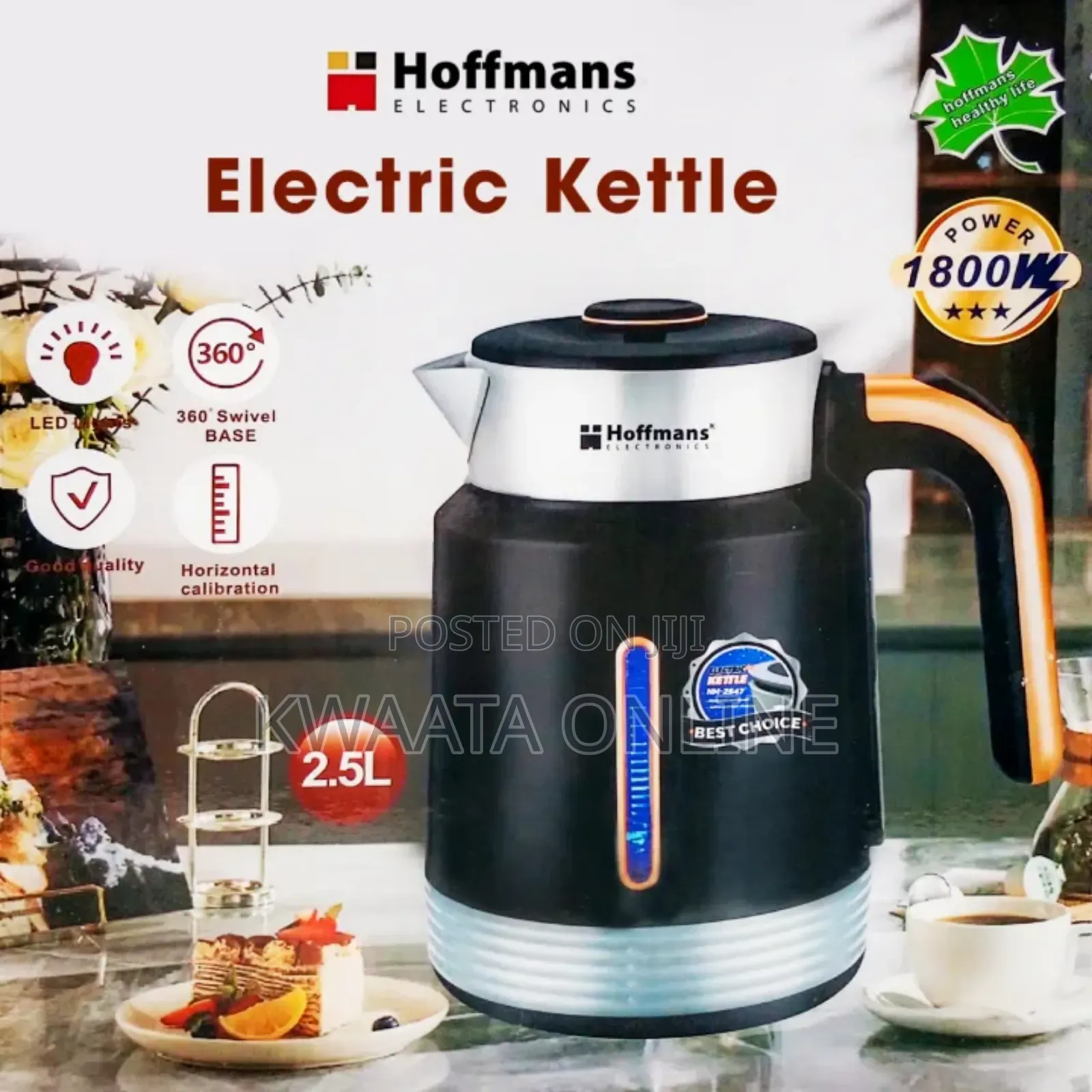 Hoffman 2.5l Electric Water Milk Kettle - 360° Swivel Base