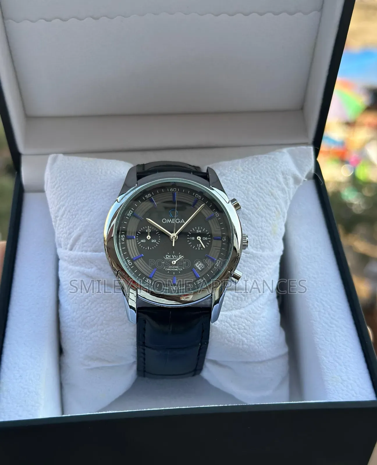 De Ville Omega Men's Discount Wrist Time Piece Leather Strap