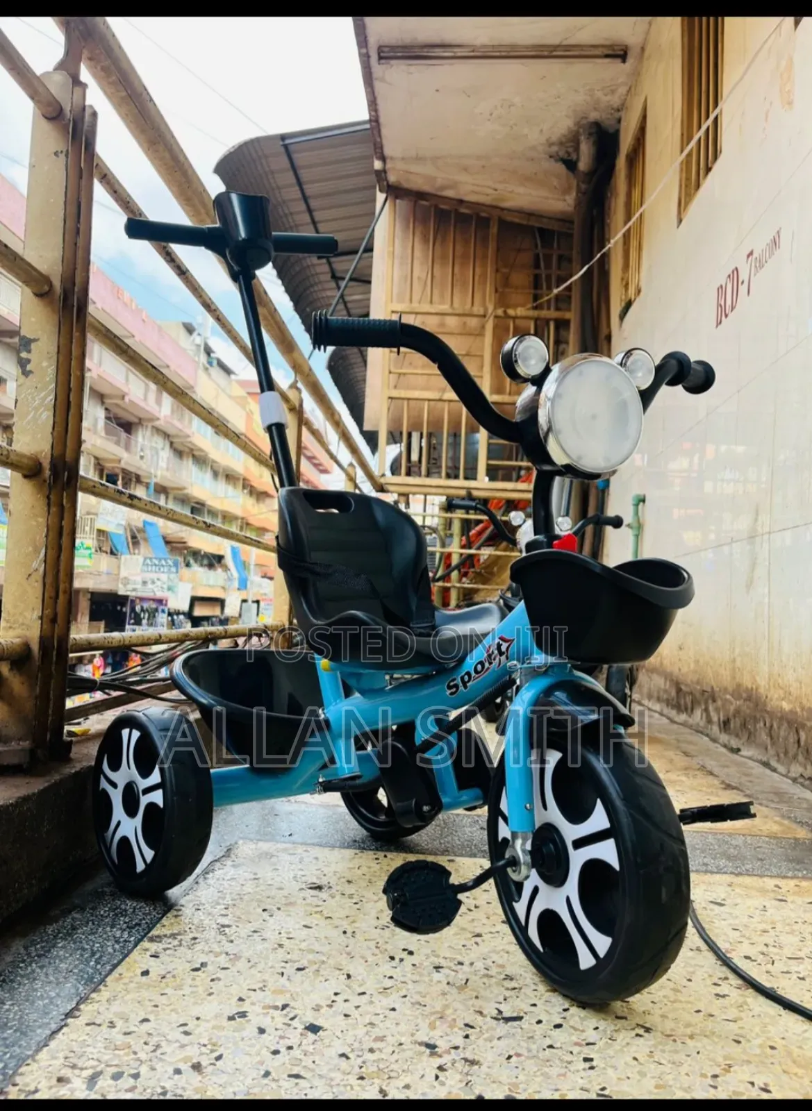 Kids Blue Light Push Tricycles